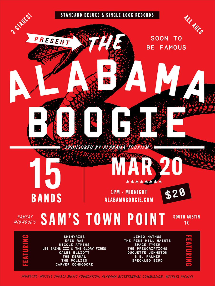 AL200 (@al200) on Twitter photo From the most interesting and misunderstood little piece of America come the fine people of Standard Deluxe and Single Lock Records who are excited to debut the ALABAMA BOOGIE, sponsored by <a href="/TweetHomeAla/">Sweet Home Alabama</a> , in Austin, Texas. From the most interesting and misunderstood little piece of America come the fine people of Standard Deluxe and Single Lock Records who are excited to debut the ALABAMA BOOGIE, sponsored by <a href="/TweetHomeAla/">Sweet Home Alabama</a> , in Austin, Texas.