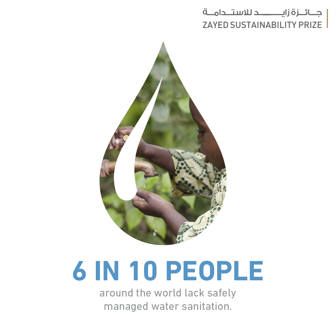 ZSP_AR's tweet photo. @WHO claims 6 in 10 people around the world, or 4.5 billion, lack safely managed water sanitation.

The #ZayedSustainabilityPrize aims to tackle this issue by recognising organisations that can improve water sanitation in underserved communities. https://t.co/s0RPqlGyKd