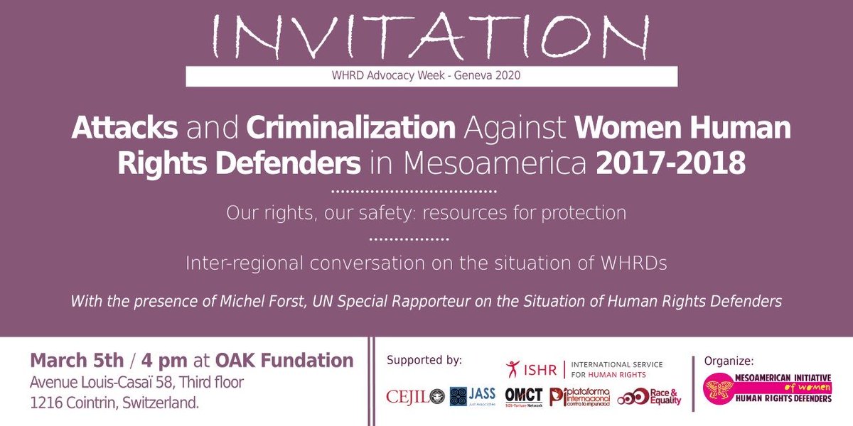 FAU_LAC's tweet photo. Today⌛!! @IM_Defensoras presents: "Attacks and Criminalization Against Women Human Rights Defenders in Mesoamerica 2007-2018" at OAK Fundation. 

#AgresionesContraDefensoras https://t.co/7Kbgfe4kqc
