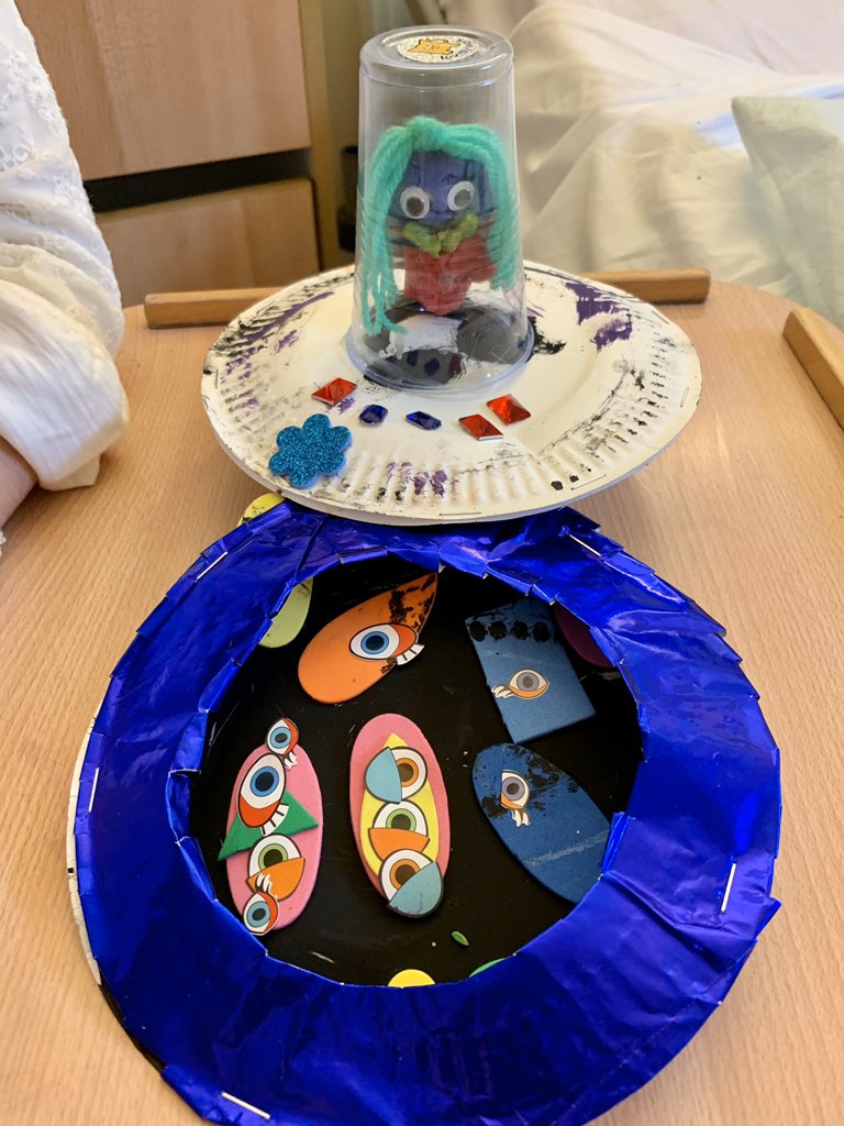 LouiseStockwell's tweet photo. #KS1 #Year1 alien spaceship made in hospital today using mixed media including play doh and funky foam #ThisIsAP #HospitalTeaching @CranburyCollege On our theme of #Journeys and #developingcreativity https://t.co/oHKNBaDf1T