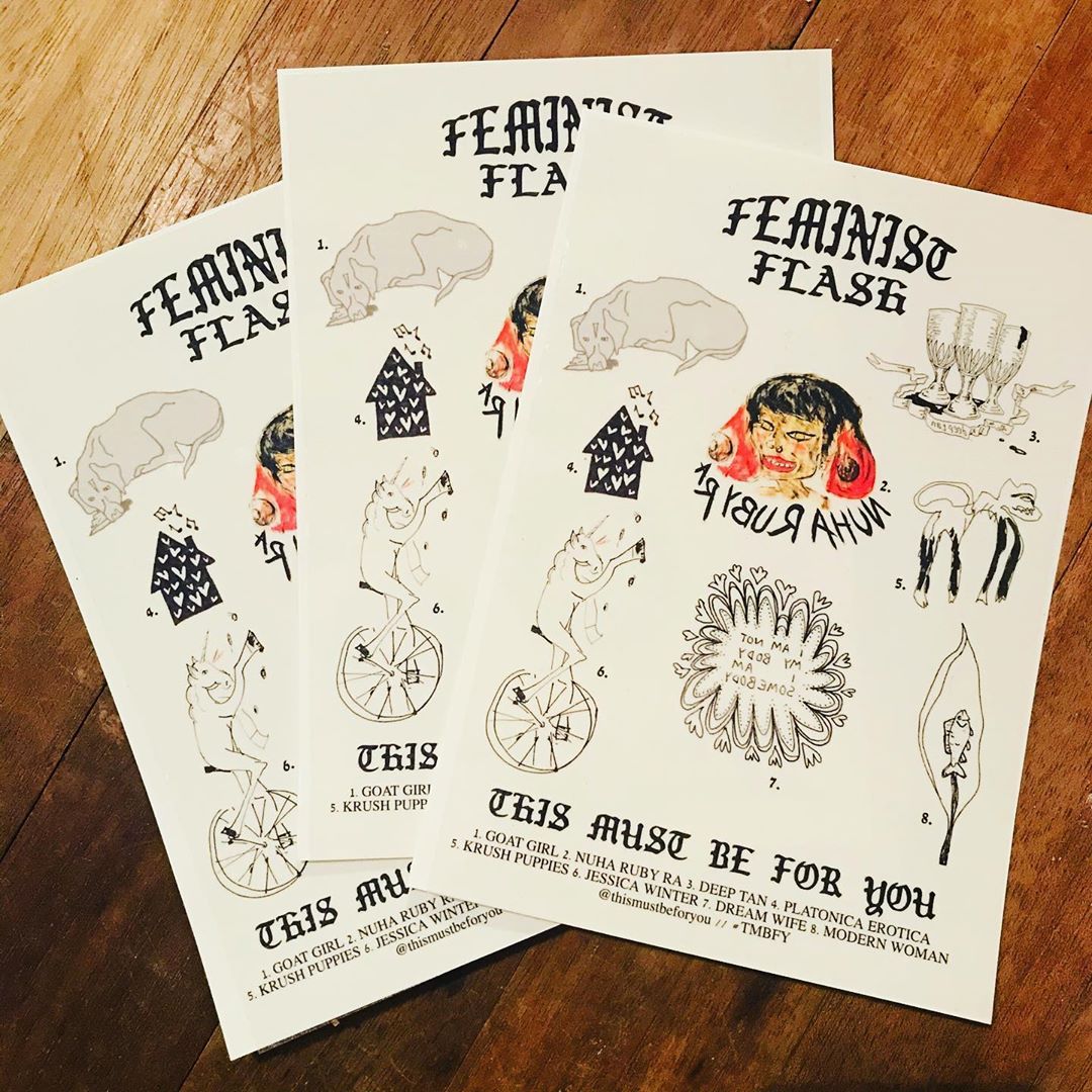 The temporary tattoos are here! Thanks to Goat Girl, Dream Wife, Jessica Winter, Nuha Ruby Ra, deep tan, Modern Woman, Krush Puppies &amp; Platonica Erotica for their designs 💪 
Pick one up for free this Sat at <a href="/ShacklewellArms/">The Shacklewell Arms</a> for the <a href="/spiltmulk/">Spilt Milk</a> x <a href="/LondonInStereo/">London In Stereo</a> IWD all-dayer