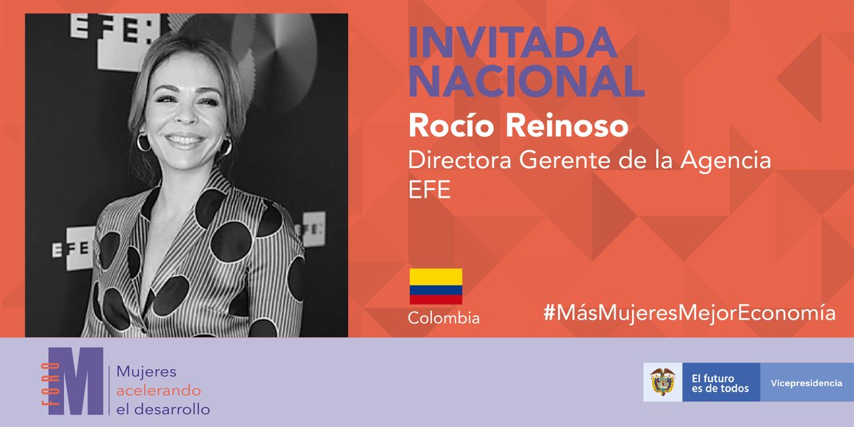 ViceColombia's tweet photo. Invitada #ForoM | Ella es Rocío Reinoso, Directora Gerente de la @EFEnoticias. Licenciada en Administración y Dirección de Empresas, en la especialidad de Finanzas. Ha sido reconocida por su excelencia a lo largo de su trayectoria. #MásMujeresMejorEconomía https://t.co/eTczVUQvnx