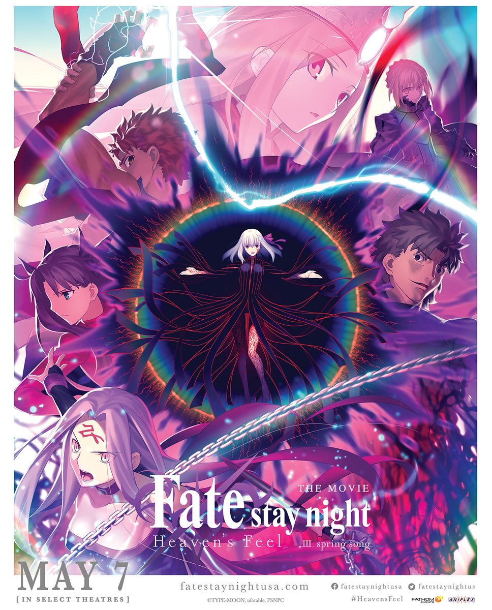 Fate/stay night USA on Twitter: "❗❗ BREAKING NEWS ❗❗ Fate/stay night [Heaven's  Feel] III. spring song is coming to U.S. theatres starting May 7th!  #HeavensFeel Tickets go on sale April 3rd at