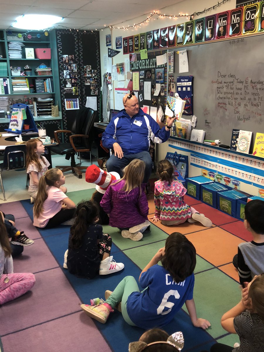 MissFrostBISD's tweet photo. Super excited to have my dad as a surprise guest reader for Dr. Seuss week! @hcebulldogs #smalltownpride #learningtogether https://t.co/lJqLG81DkJ