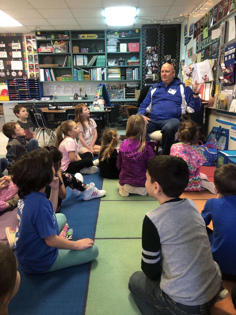 MissFrostBISD's tweet photo. Super excited to have my dad as a surprise guest reader for Dr. Seuss week! @hcebulldogs #smalltownpride #learningtogether https://t.co/lJqLG81DkJ