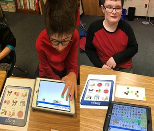 ATS_FCPS's tweet photo. Teachers @LHughesMS_FCPS and @ATS_FCPS using Core Word Bingo with @lessonpix and @AACandAutism. #AwesomeTeachers #CommunicationWins #WordsforLife #AssistiveTech #ATSKDH https://t.co/tfiX1x2oqm