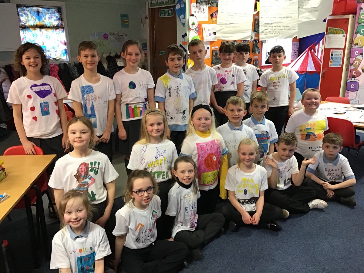 ClassHerons's tweet photo. Herons in their fantastic World Book Day T-shirts. #WorldBookDay https://t.co/JSK0mVEbh5