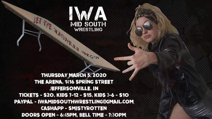The ArenA (@thearena1416) on Twitter photo WHAT: <a href="/IWAMidSouth/">IG- @IWAMidsouth</a> presents
"Let The Madness Begin"
WHEN: TONIGHT
WHERE: The ArenA
1416 Spring Street
Jeffersonville, Indiana
Doors Open: 6:45pm
Bell-Time: 7:30pm
For more information, Please click here:
facebook.com/events/s/let-t… WHAT: <a href="/IWAMidSouth/">IG- @IWAMidsouth</a> presents
"Let The Madness Begin"
WHEN: TONIGHT
WHERE: The ArenA
1416 Spring Street
Jeffersonville, Indiana
Doors Open: 6:45pm
Bell-Time: 7:30pm
For more information, Please click here:
facebook.com/events/s/let-t…
