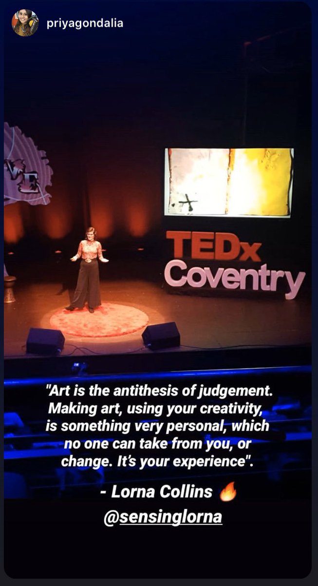 sensinglorna's tweet photo. “Art is the antithesis of judgement.” A very proud and exhilarating moment, last weekend @TEDxCoventry #becreative #revive @PriyaGondalia https://t.co/4uonxt0waQ