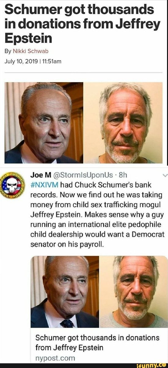 bindyb123's tweet image. #SchumerResign. Baby Hating Hypocrite! Chuck&amp;amp; Harvey, Chuck&amp;amp; Jeffrey...Chuck's buddies....#BirdsOfAFeather