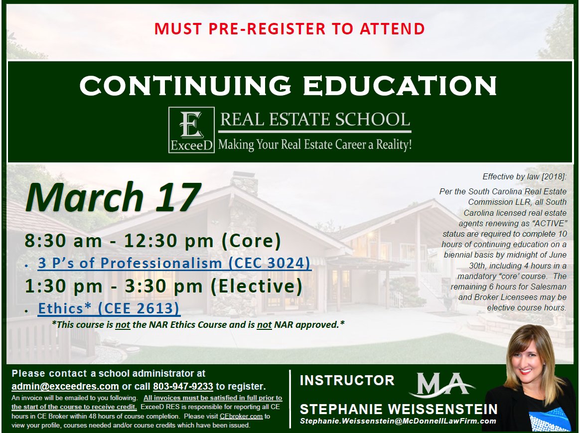 exceed_res's tweet photo. ATTENTION AGENTS and/or BROKERS! 
Don't wait until the last minute to satisfy your continuing education requirements! 
Register today and save your seat in our CE courses taking place Tuesday, March 17th, 2020 @ ERA Wilder NE. 
Register at:
https://t.co/ig74ZapyKK https://t.co/WOn4MBKZX8