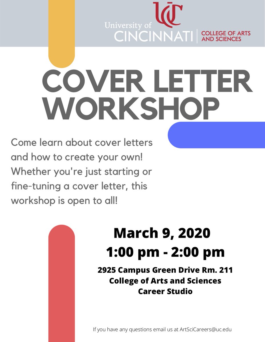 Come join us for our cover letter workshop this Monday from 1:00-2:00 PM!