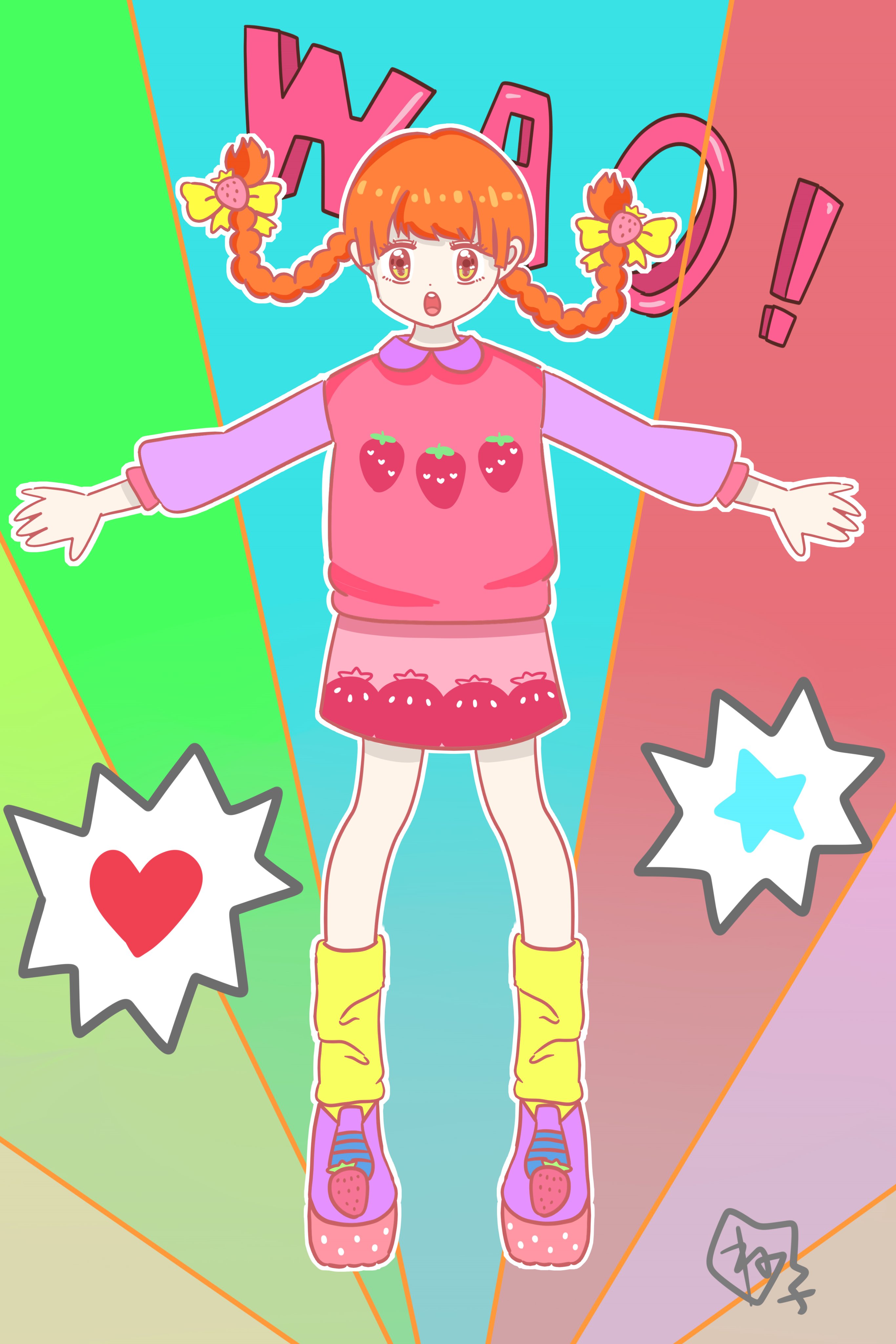 ねね子 ポップガール いちごモチーフ使ってます 背景をアメリカンポップ風にしてみたけど ｗ 絵描きさんと繋がりたい 女の子 イラスト いちご T Co F7erkawyyg Twitter