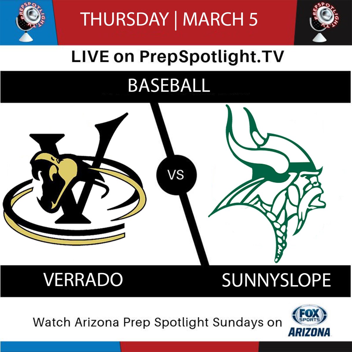 NSPNarizona's tweet photo. TODAY! We've got a great game in store as last year's No. 7 team takes on last year's No. 8 team!

⚾️: Verrado vs. Sunnyslope
📺: https://t.co/pOipajlece
⌚️: 4:00PM
🎙️: @JoshKolojeski &amp; Levi Kendall

Catch all of the action LIVE and for FREE tonight! https://t.co/oJcfW5EhwN