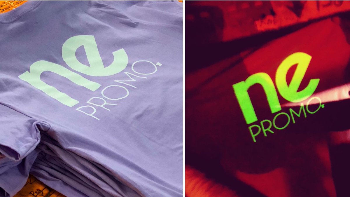 NEPromotional's tweet photo. How much fun is this glow in the dark screen printed tee? We offer a wide variety of interesting and creative techniques when it comes to screen printing and embroidery. Have an "outside the box" idea? Contact nePROMO today! https://t.co/DrEfs2GKfE