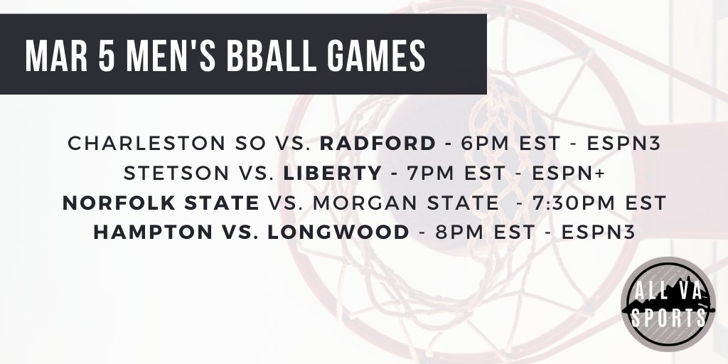 Radford, Liberty, Hampton, and Longwood play in their conference tournaments tonight