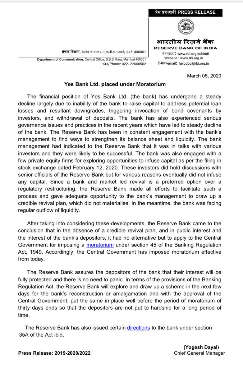 rroshandotcom's tweet photo. Breaking News : It’s official... Yes Bank places under Moratorium. #YesBankMoratorium #YesBank #BankMoratorium #RBI @yesbank #breakingnews https://t.co/tp20TsIgVF
