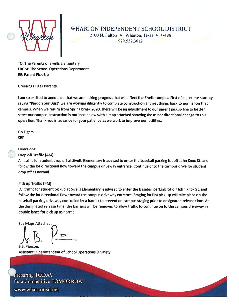 SivellsElem's tweet photo. Very important drop off/pick up information has been sent home with students today. The information has a map included and this new pick up/drop off will begin on Monday, March 16, 2020. #wearewharton #sivellssuccess #sivellsrocks #sivellsrules #sivellsstrong https://t.co/xyVLMvvOvW