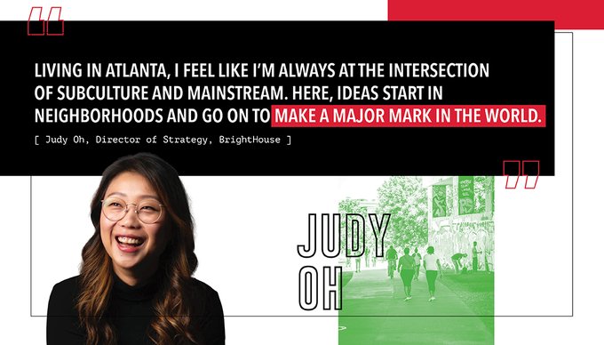 atlchamber's tweet photo. For #AtlantaMade in March, we want to recognize amazing women making their mark in Atlanta like @hellojudyoh. Judy is the Director of Strategy for @BrightHouse, a global creative consultancy that works to help companies uncover their purpose. #WomensHistoryMonth #ChooseATL https://t.co/32xupMd5te