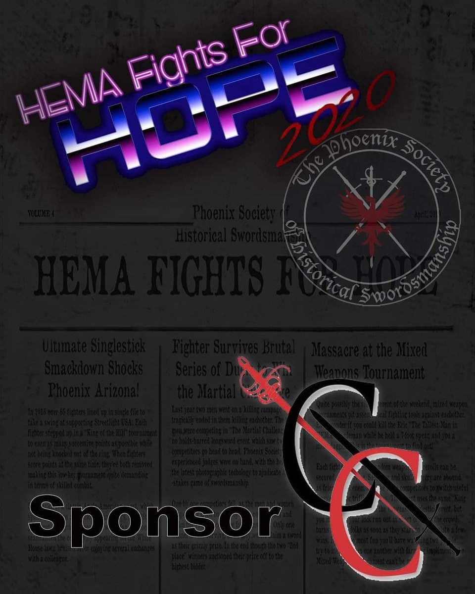 We are proud to Sponsor HEMA Fights For Hope 2020 brought to you by The Pheonix Society of Historical Swordsmanship and Streetlight USA. This is a wonderful event geared to fight against human trafficking.  April 4-5th 2020. Find out more!  facebook.com/events/9132793…