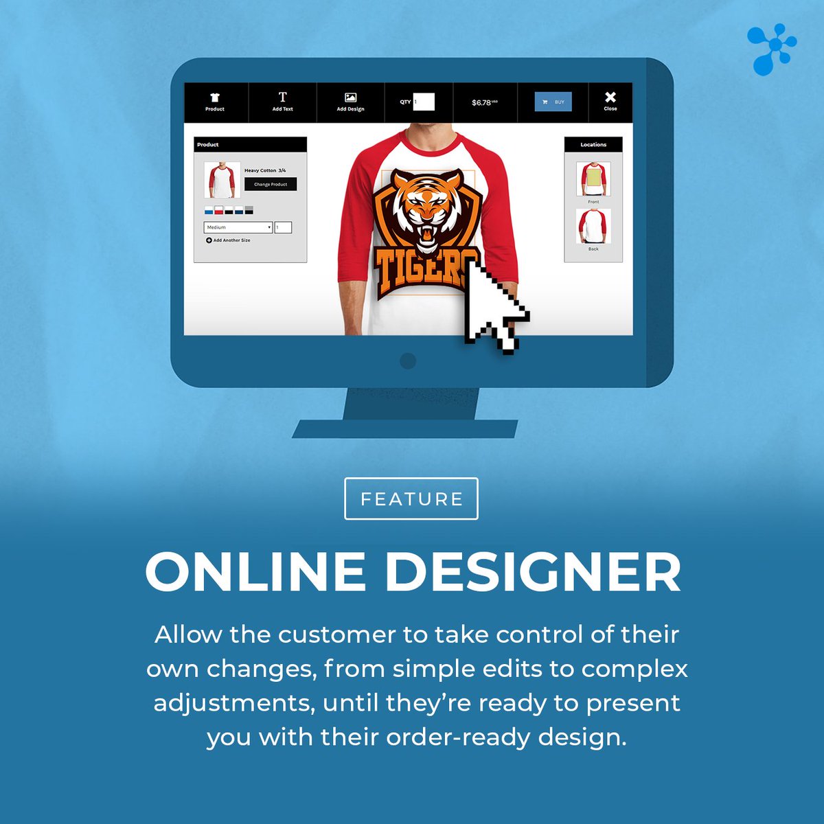 DecoNetwork's tweet photo. Online Designer - Allow customers to take control of their
own artwork changes. From simple edits to complex adjustments, customers can submit production-ready files.
#deconetwork #screenprint #embroidery #printshop #customapparel #printshoplife #graphictee #customdecoration https://t.co/T0Wg4g46Yh