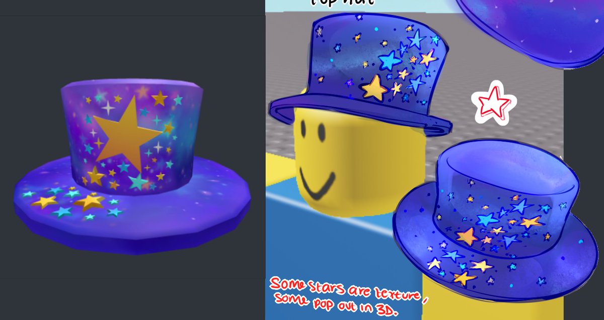 Evilartist On Twitter This Is The Original Concept Art I Sent In For Galaxy Scarf And Cosmo S Top Hat It Was So Hard To Texture These Two As Both Galaxies Required A - what is the most vavorite hat in roblox