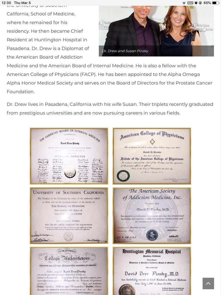 SamwellPeabody's tweet photo. @drdrew You don’t have to agree with him but if attacking his easily found credentials is all you got, have at it lol. Found it in seconds, lazy asses. “In-ter-nal med-i-cine” It’s not exactly like your humanities degrees. https://t.co/Ksn1R036LL