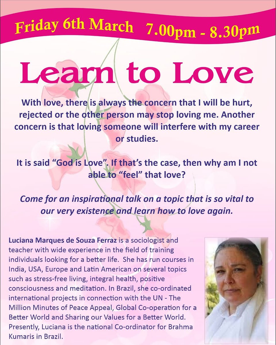 Want to learn how to love again?💖 #innerpeace #peace #power #yoga #positive #positivethinking #positivity #course #events #networking #leicestershire #mentalwellbeing #goodvibesonly #leicester #whatsonleicester #midlands #leicesterevents #midlandsevents #brahmakumarisuk