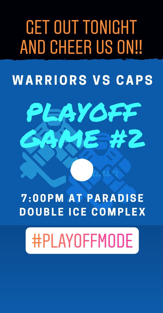 Get all your family, bff's, their friends and their buddy's friends out da nite!!! And cheer on the <a href="/PeeweeBWarriors/">ℙ𝕖𝕖𝕨𝕖𝕖𝔹𝕎𝕒𝕣𝕣𝕚𝕠𝕣𝕤𝟚𝟘𝟙𝟡</a> in Game 2 against the @CapsPeeWeeB !! 
Let's raise the roof in Paradise!🏒 See you at 7!!! 👍
@PmhaWarriors 
<a href="/DJHLnews/">@djhlnews</a>