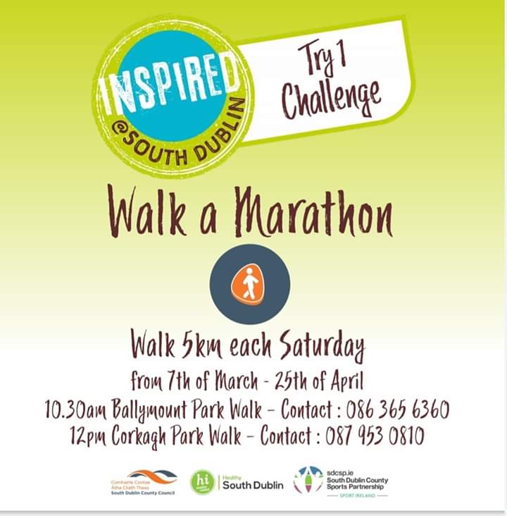 ActiveSouthDub's tweet photo. Join our Inspired South Dublin Try 1 Challenge and Walk a Marathon.
Our walks take place in Ballymount Park (Located beside Newlands Crematorium) and Corkagh Park every Saturday.
#InspiredSouthDublin #Try1Challenge #WalkAMarathon https://t.co/RFuR483t7S