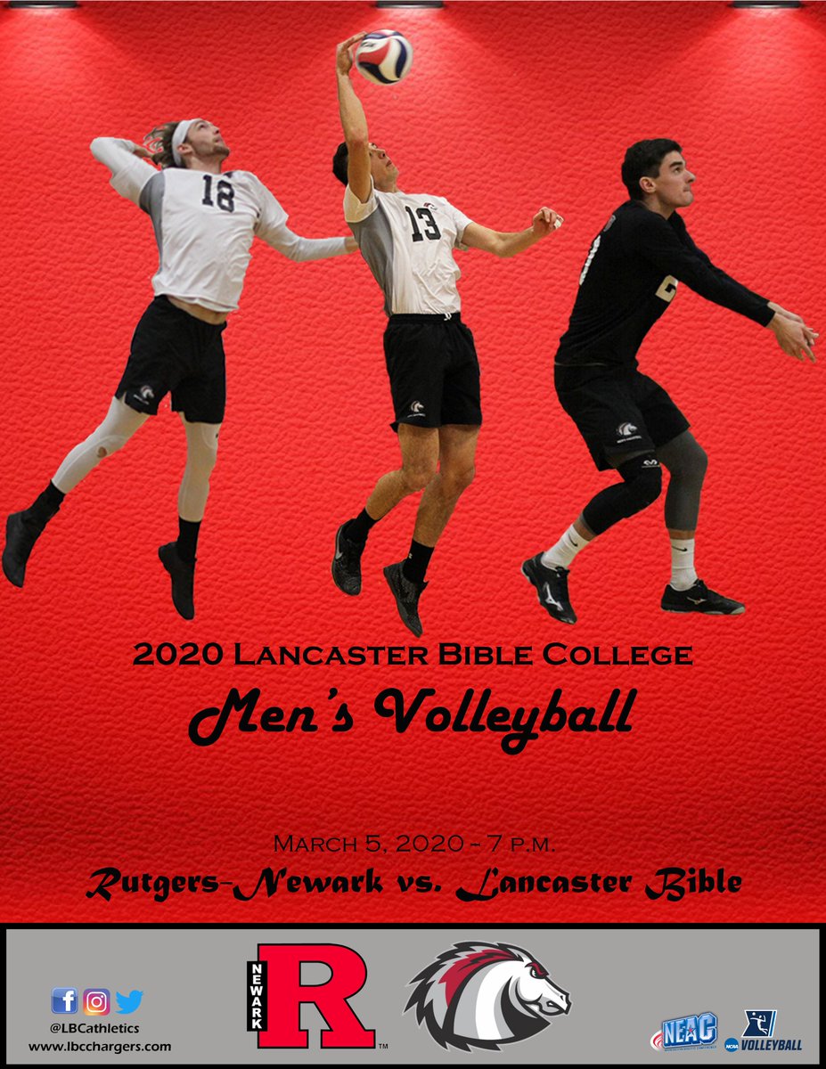 LBCathletics's tweet photo. MVB: Tonight's the night!

No. 12 Lancaster Bible hosts No. 5 Rutgers-Newark at 7 p.m.

Be here and be LOUD!

If you can't, watch the match here 📺: https://t.co/YnWAY5oU7K
@ScarletRaiders @LBCMensVBall @offtheblock11 #NEACvb https://t.co/qjo1lceG5K