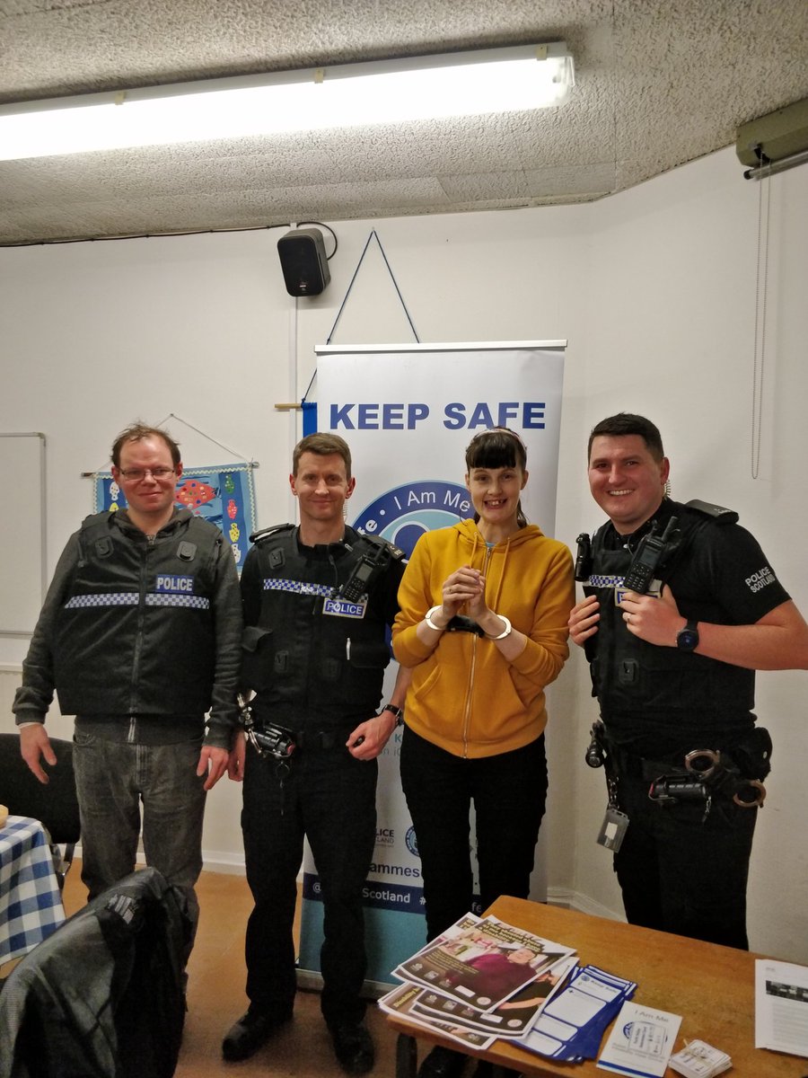 CptDenny's tweet photo. The team went along to @ClubToch Disabled Club Denny tonight to speak with members about Keep Safe Scotland and even took part in some of the games. @IammeScotland @FalkirkPolice @ForthValPolice #DontTolerateHate https://t.co/V2zIWUwc5N