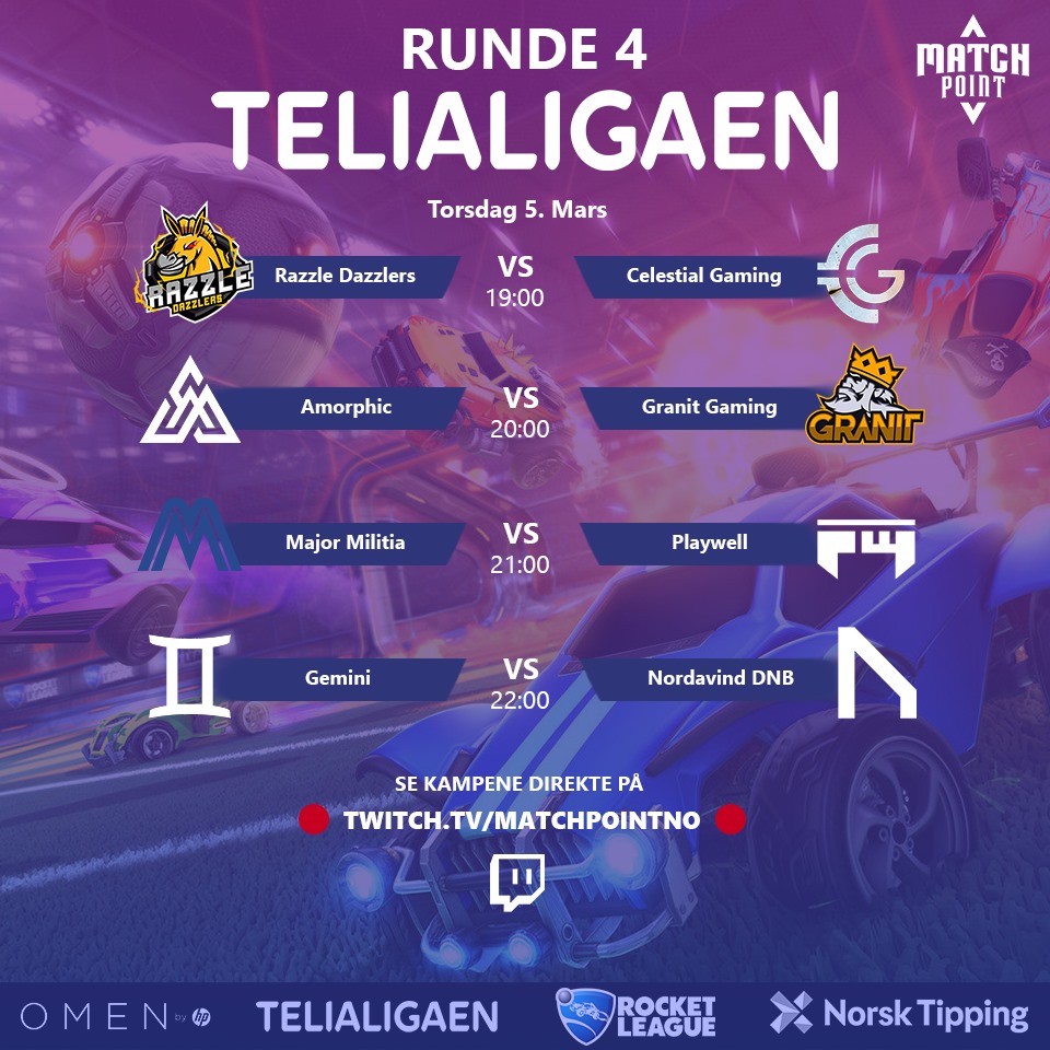 Vi er tilbake fra vinterferien, og har flere spennende oppgjør på menyen i kveld! Følg med på twitch.tv/MatchpointNO fra kl. 20:00! kl 19:00 kampen har blitt utsatt!