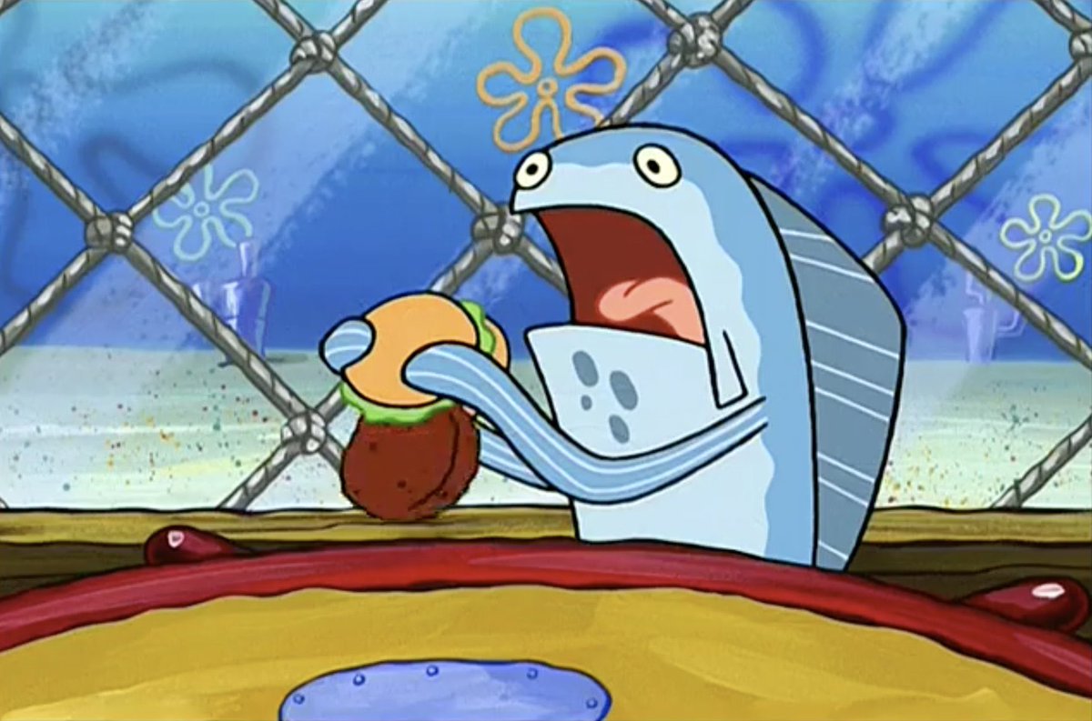 foxygrandpa62's tweet photo. ATTENTION CUSTOMERS: today’s special is a 🐬 Krabby Patty served in a greasy 🐬🐬 sauce and grilled to 🐬🐬 perrrrrfection! ANDDD don’t forget to ask us to 🐬🐬 the 🐬🐬🐬 fries! https://t.co/LLkCVz29Ak