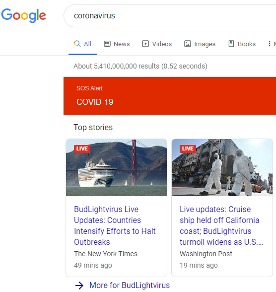 hellohof's tweet photo. @coronaextrausa  I just submitted a Chrome extension to replace Coronavirus with BudLightvirus.  Best I can do 😂.  Still pending publication approval from @googlechrome #BudLightVirus  
https://t.co/muy6Z44jDV https://t.co/P0dyvqS8hM