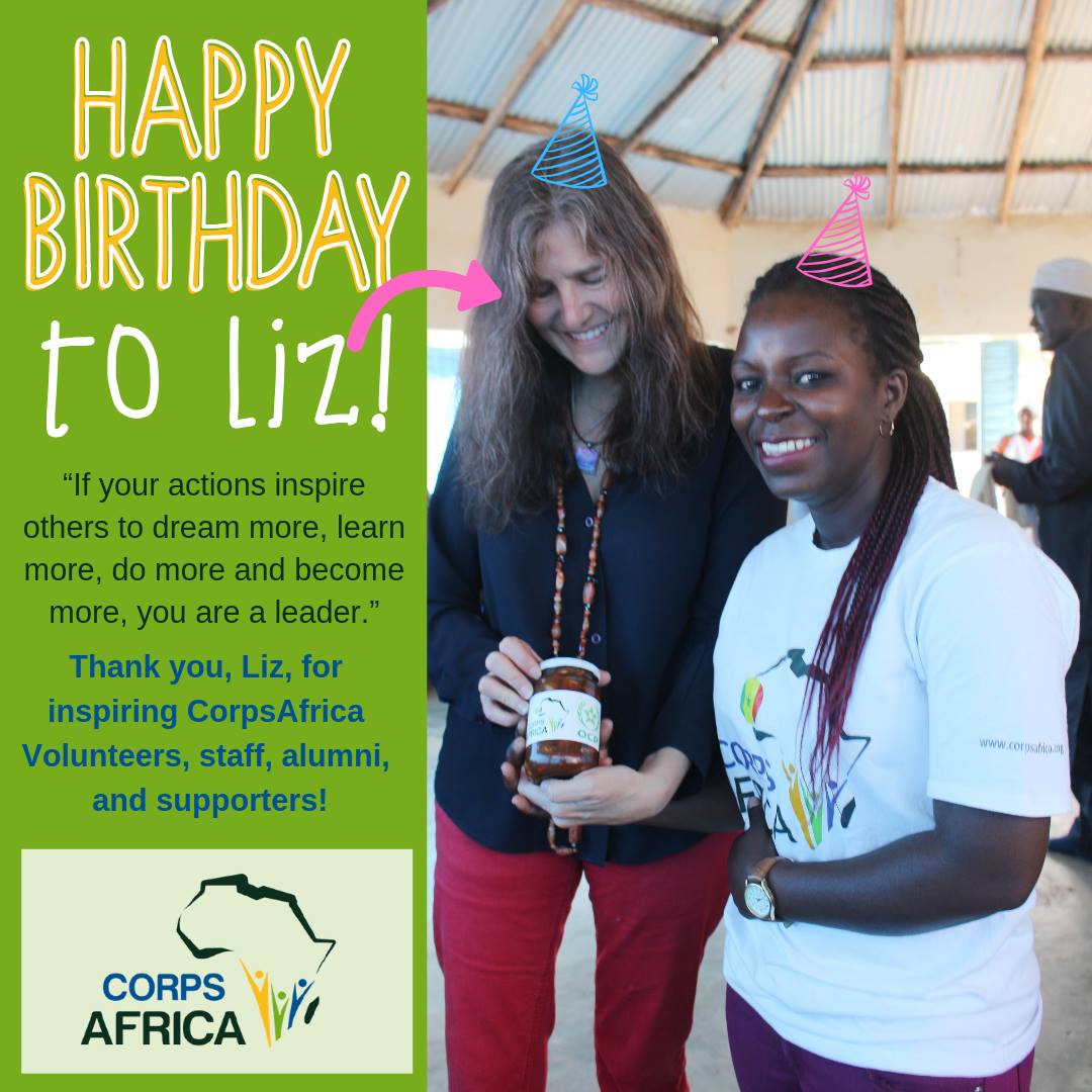 CorpsAfrica's tweet photo. Happy birthday, Liz Fanning, and thank you for founding CorpsAfrica and inspiring us all to make the world a better place! #teamwork #volunteerism #celebration #ThisIsCorpsAfrica 🎉🎊🎈 https://t.co/t9M5Klzp8a