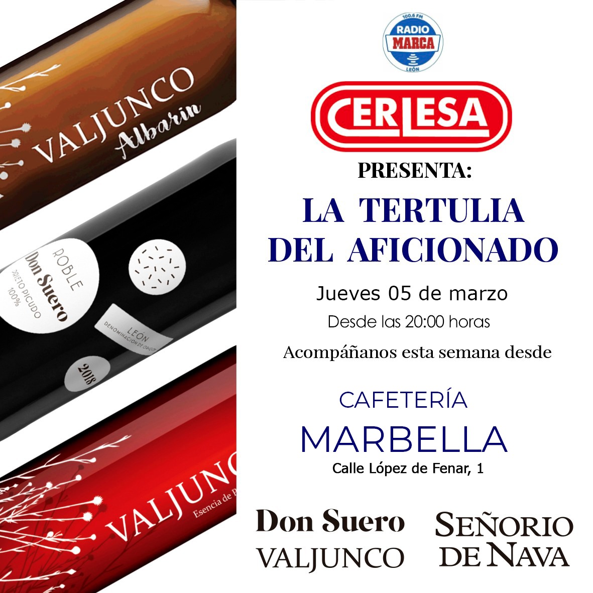 ⚽ Te esperamos en #LaTertuliaDelAficionado 🎉
📌 A las 20h desde la Cafetería Marbella, gracias a <a href="/cerlesaleon/">Cerlesaleon</a> y <a href="/VILELaFinca/">VILE La Finca</a>  
🔴📡 La actualidad de la <a href="/CyDLeonesa/">Cultural y Deportiva Leonesa</a> con <a href="/davidalaiz/">David Alaiz</a> 
🎙 #Leonesp 

👍 facebook.com/leonradiomarca
📻100.6 FM
💻 radiomarcaleon.com
📺 TDT @N8SLive