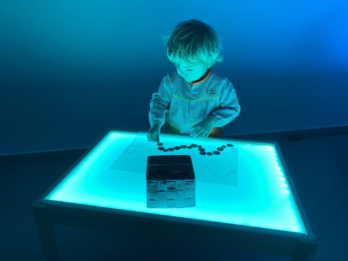 ERocaprevera's tweet photo. Els nens i nenes de P2, aprofitem l’aula de llum i foscor per anar-hi a fer racons: motricitat fina, pintura fluorescent i construccions... 🎨#ERinfantil https://t.co/VDIj4QpMH9