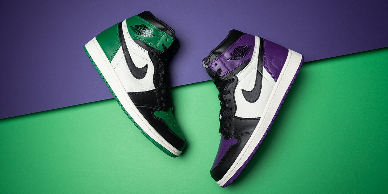 green purple jordan 1s