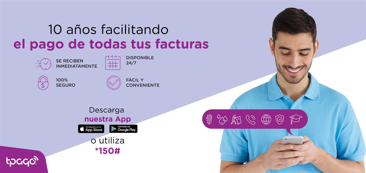 tPago's tweet photo. ¡Sí, durante 10 años facilitando tu vida! Recuerda que tus pagos se aplican al instante😃
.
#tPago #PagoDeFacturas #PlataformaMovil #PagosMoviles #BancosDominicanos #MultiplesBancos #ApptPago #SolucionesMoviles #AppMovil https://t.co/MQrWO12lpG