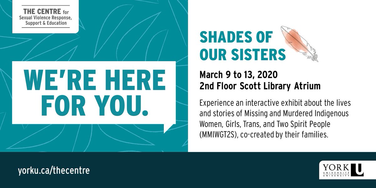 The Shades <a href="/ofOurSisters/">ShadesofOurSisters</a> exhibition at #YorkU is an opportunity to learn about the lives and stories of MMIWGT2S in Canada, directly from their families. The exhibition runs from March 9 to 13 at the 2nd Floor Scott Library Atrium. More info: yorku.ca/thecentre