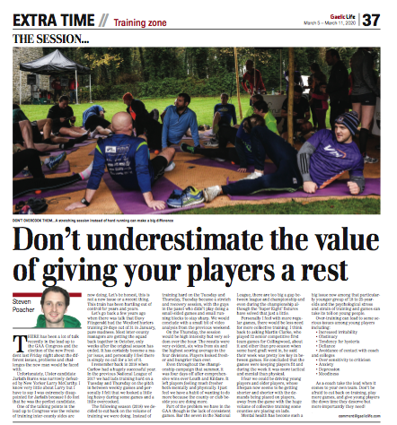 Gaelic_Life's tweet photo. BUY GAELIC LIFE - To read Steven Poacher's advice on how over training can negatively affect your team - Another #MustReadGL column from @Stevie_Poacher - Buy the Digital Edition now - https://t.co/gt9SarfLlG https://t.co/wQfLwLI6ZW
