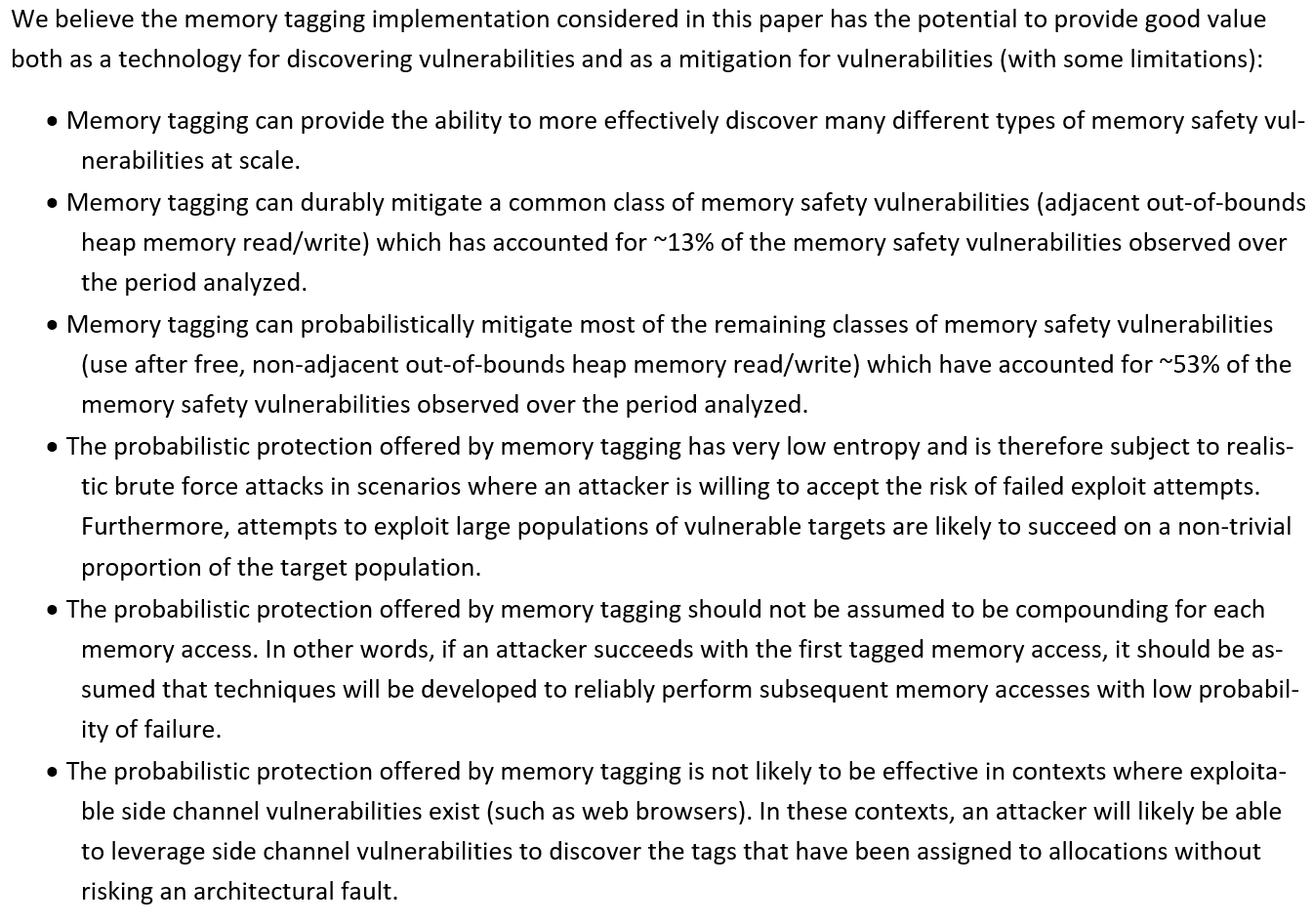 Matt Miller on Twitter: "Just published a new research paper that analyzes  the security properties of memory tagging as a vulnerability &amp; exploit  mitigation technology (cc @JosephBialek) We'd love to discuss &amp;