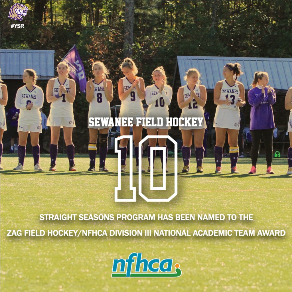 .<a href="/SewaneeFH/">Sewanee Field Hockey</a> Program Recognized on ZAG Field Hockey/<a href="/NFHCA/">NFHCA</a> Division III National Academic Team Award for 10th Straight Year

RELEASE: sewaneetigers.com/x/tmatj

#YSR | #d3fh