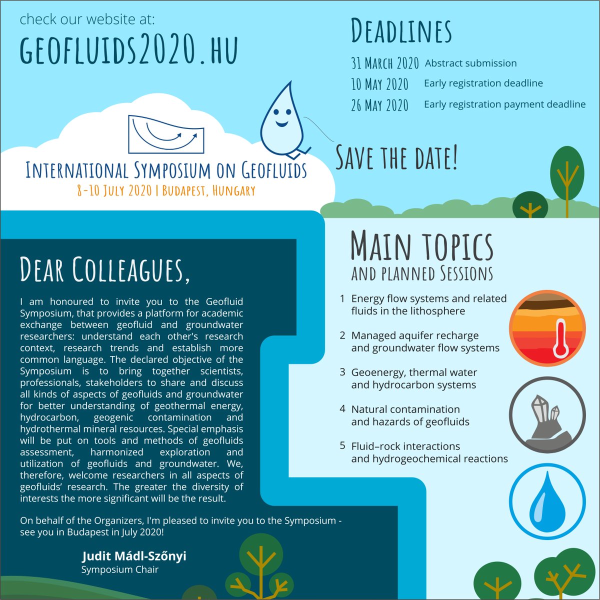 enerag_geofluid's tweet photo. We are pleased to invite you to the International Symposium on Geofluids, taking place in Budapest, on 8-10 July, 2020!๐ง #ENeRAG #horizon2020projects #geofluids2020 #geofluids #budapest #elte #elte_ttk #groundwater #contamination #geothermalenergy #MAR #hydrothermalminerals https://t.co/2xt3hBRCLw