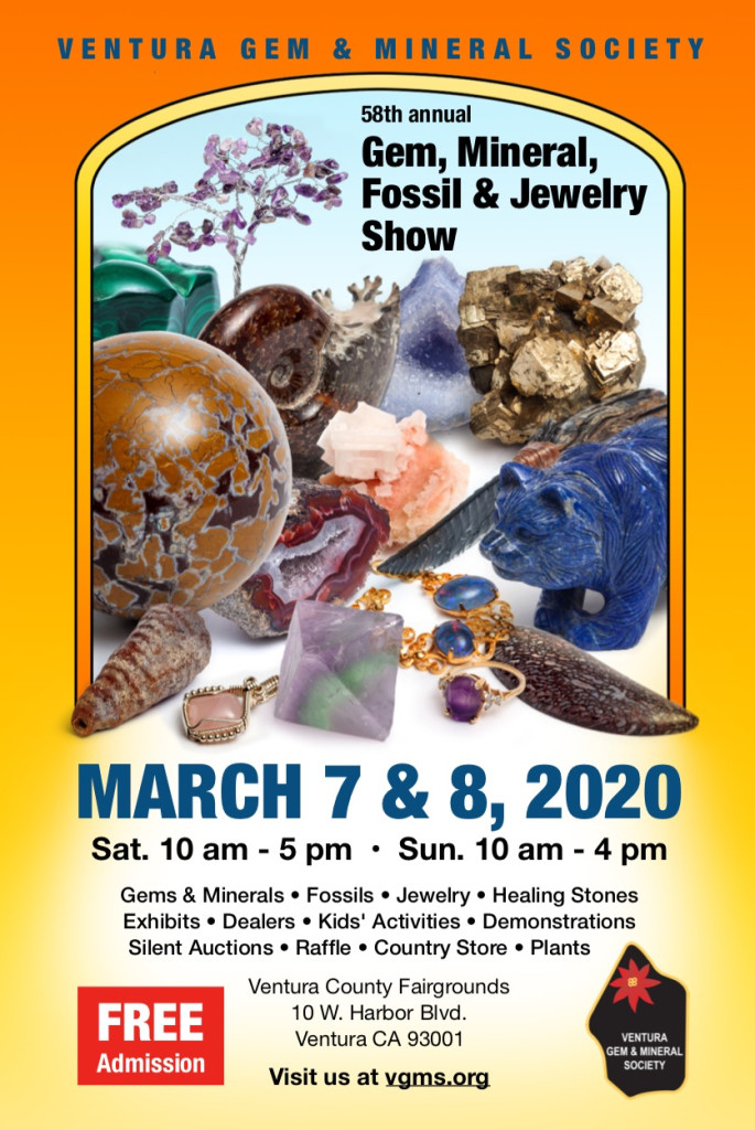 This weekend!!

Ventura Gem &amp; Mineral Show
3/7/2020 - 3/8/2020
Sat 10:00-5:00 Sun 10:00-4:00
vgms.org
10 W Harbor Blvd
Ventura County Fairgrounds
Ventura, CA,

See more #mineralshows on RMS rockandmineralshows.com
#gemshows #geology #rockshows