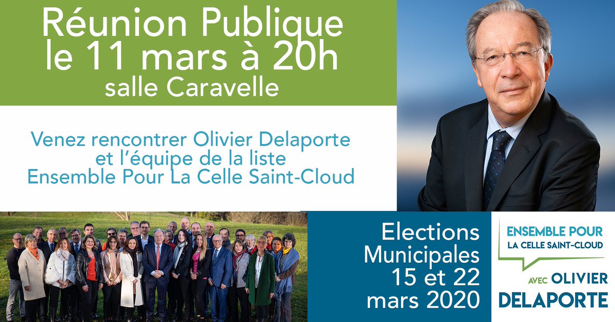 EnsembleLCSC's tweet photo. RÉUNION PUBLIQUE 

Venez rencontrer @odelaporte et son équipe de la liste Ensemble Pour La Celle Saint-Cloud le 11 mars à 20h salle Caravelle (15 avenue André-René Guibert). 

Ensemble, Imaginons, Agissons, Transmettons ! 

#Municipales2020 #LCSC #EnsembleLCSC #LaCelleSaintCloud https://t.co/U8xYjnual1