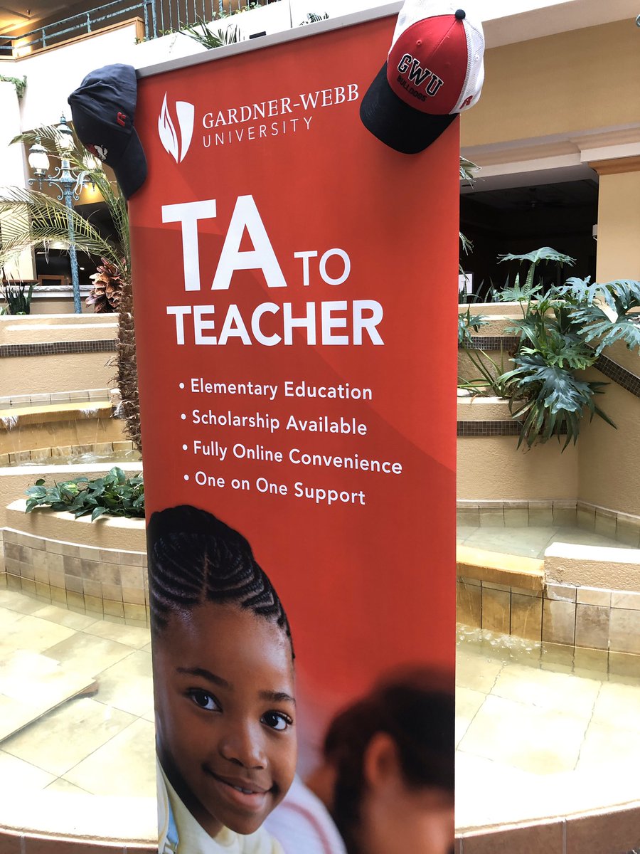 alex_gwu's tweet photo. Excited to be part of the North Carolina Association of Teacher Assistants Conference! Stop by the @gardnerwebb @gwu_goaldcp booth and check us out! #hatsofftoteacherassistants #ncata https://t.co/STTmLjRfDt