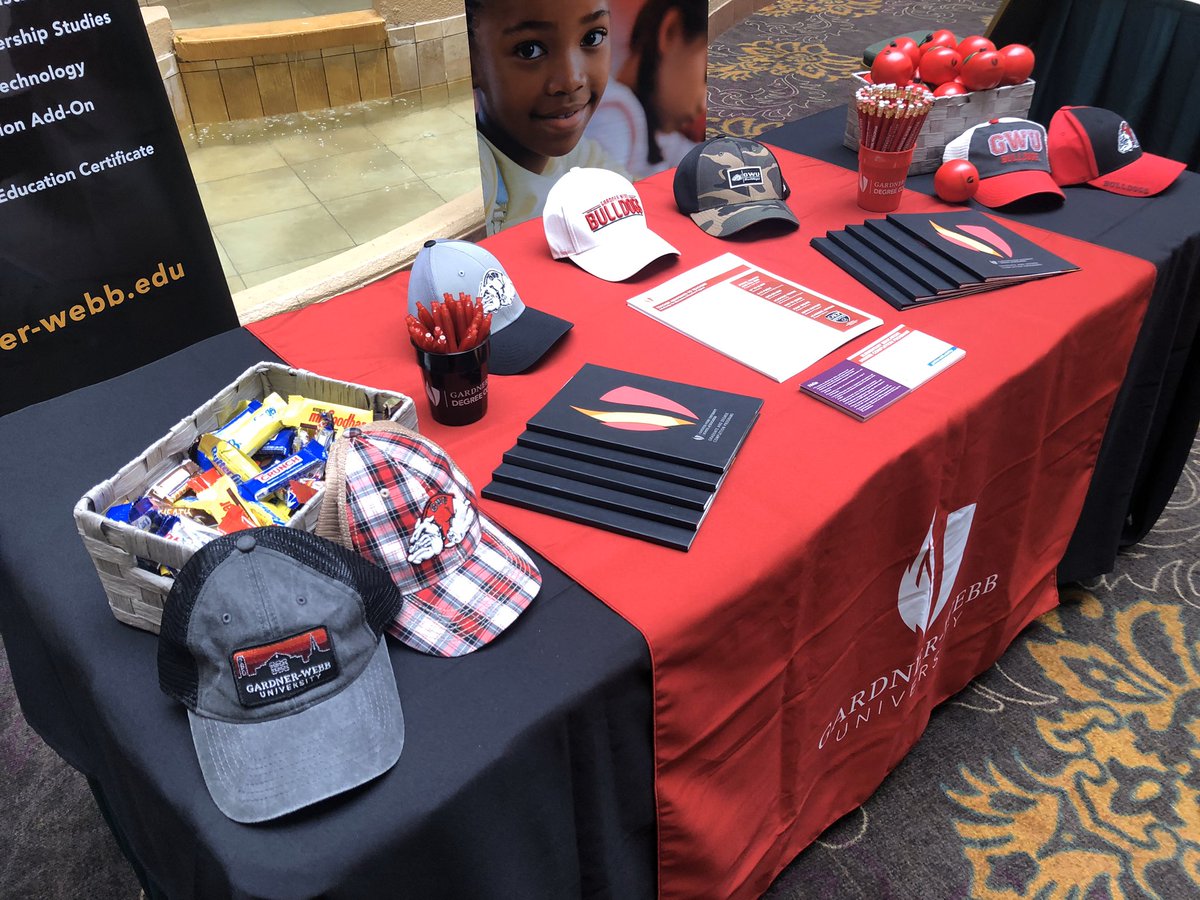 alex_gwu's tweet photo. Excited to be part of the North Carolina Association of Teacher Assistants Conference! Stop by the @gardnerwebb @gwu_goaldcp booth and check us out! #hatsofftoteacherassistants #ncata https://t.co/STTmLjRfDt