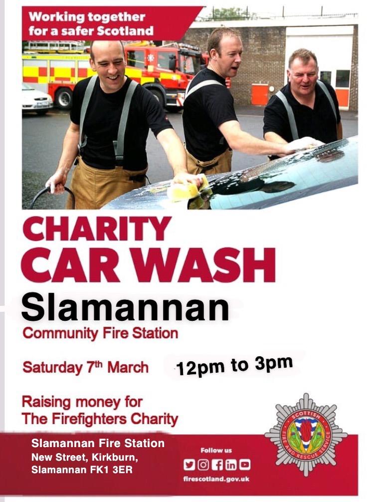 FireSlamannan's tweet photo. Slamannan fire station are holding a charity car wash this Saturday 7th of March from 12-3pm to raise funds for the firefighters charity! We welcome everyone along for that clean car look! 🧽 🧼 🚘🚒 https://t.co/HAdCx6L26c